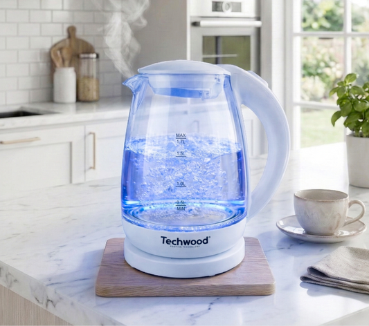 Techwood Fierbător de sticlă de 1,7 l, transparent