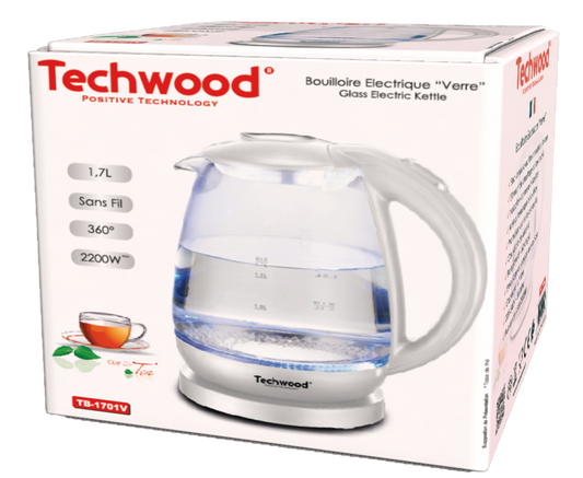Techwood Fierbător de sticlă de 1,7 l, transparent