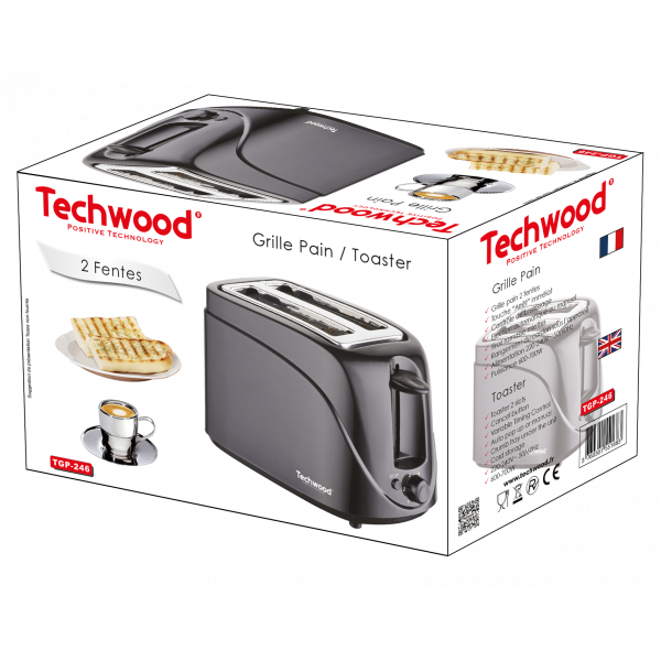 Techwood Prajitor de paine negru, 2 felii