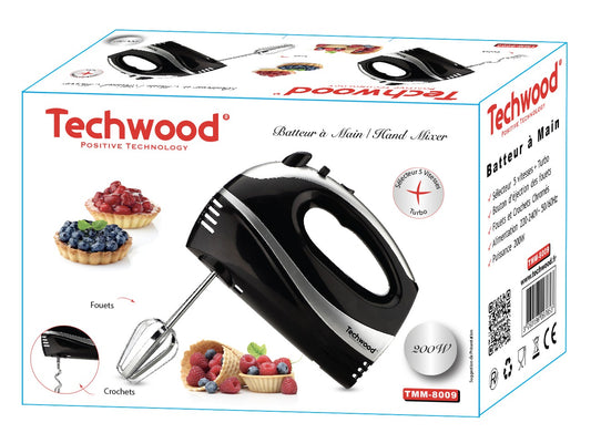 Techwood Mixer de mana electric de 200W cu 5 viteze + funcție Turbo