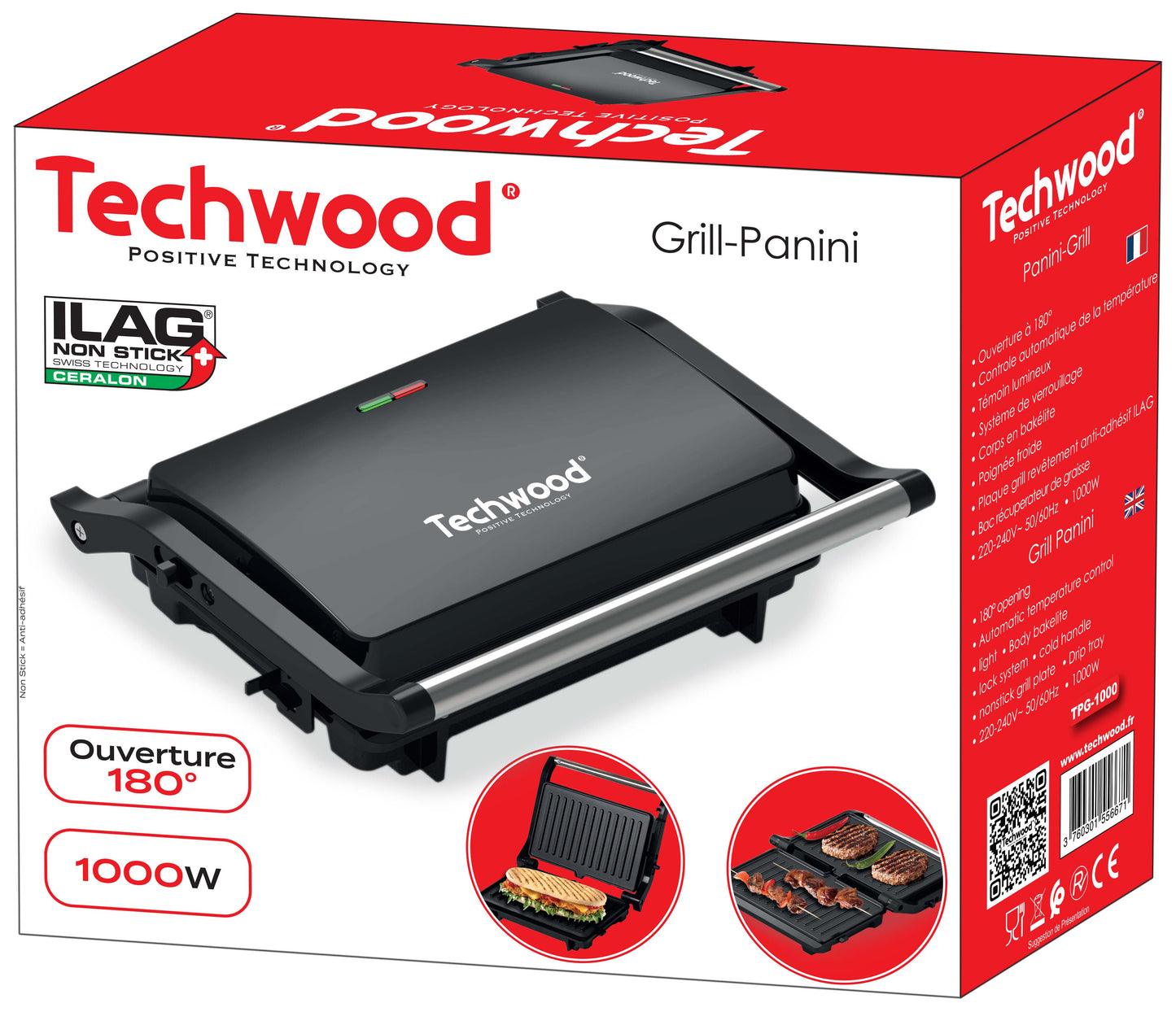 Techwood Grill Panini cu placa antiaderenta ILAG 1000W